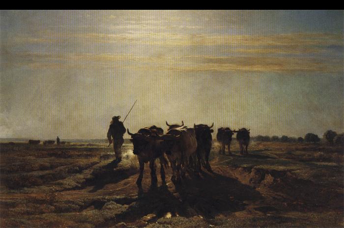 constant troyon Cattle Going to Work; Impression of Morning